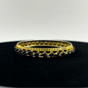 Vintage Black Glass Seed Beaded Gold Plated Bangle Bracelet